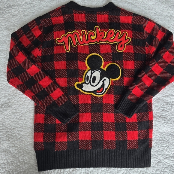 Disney X Forever 21 Mickey Crested Varsity Sweater Cardigan Buffalo Plaid - Picture 13 of 15